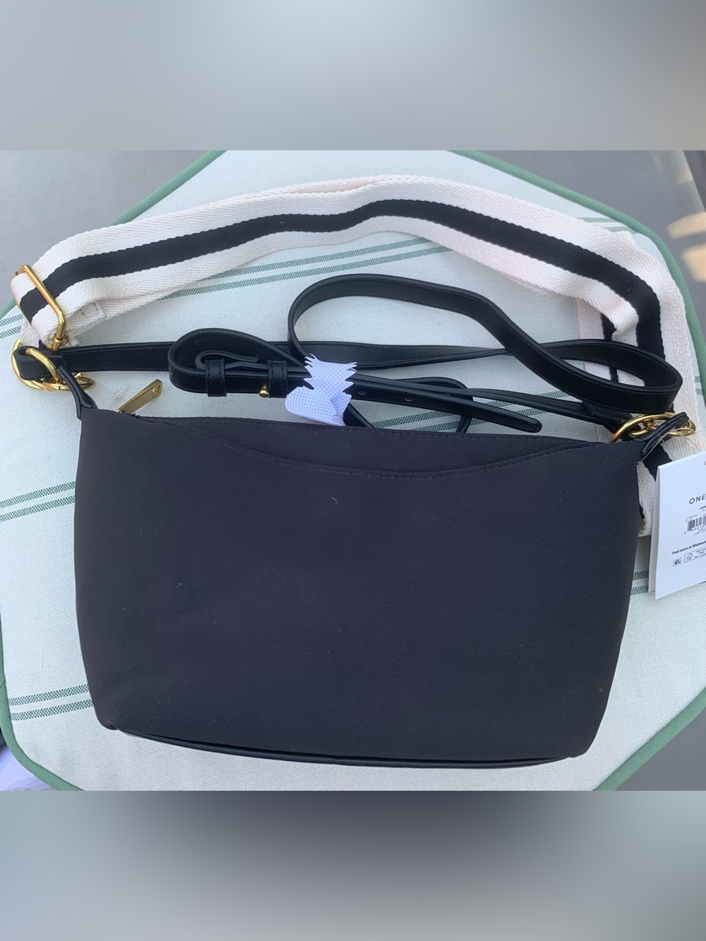NWT Free Asembly Black Crossbody handbag with Striped Strap - Picture 3 of 10